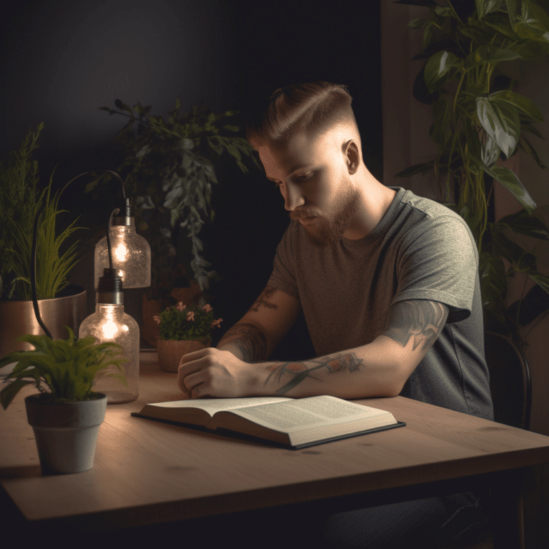 guy sitting at his desk writing down goals